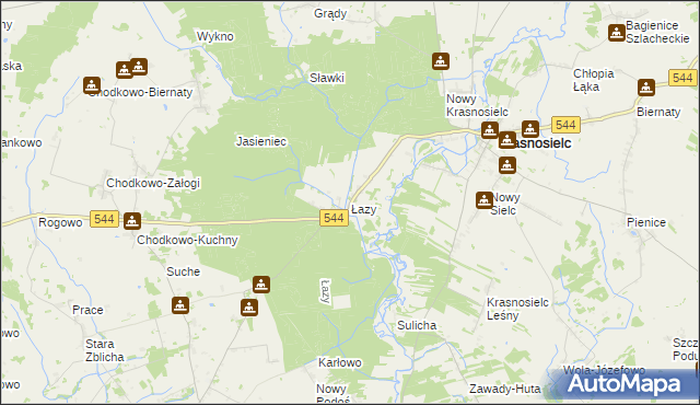 mapa Łazy gmina Krasnosielc, Łazy gmina Krasnosielc na mapie Targeo