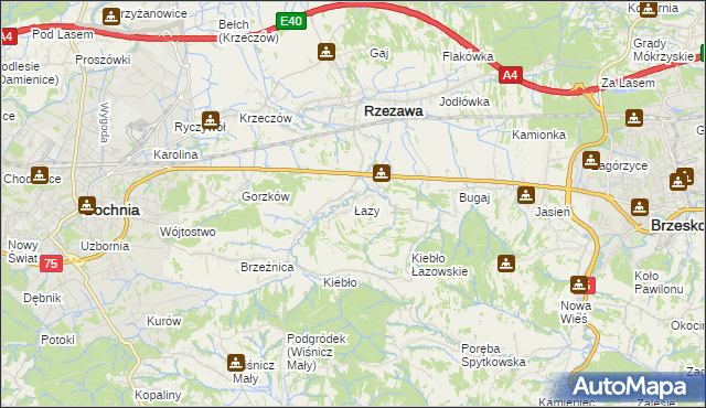 mapa Łazy gmina Rzezawa, Łazy gmina Rzezawa na mapie Targeo