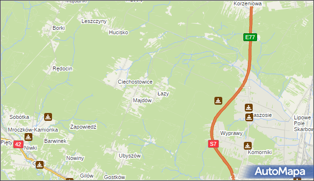 mapa Łazy gmina Szydłowiec, Łazy gmina Szydłowiec na mapie Targeo