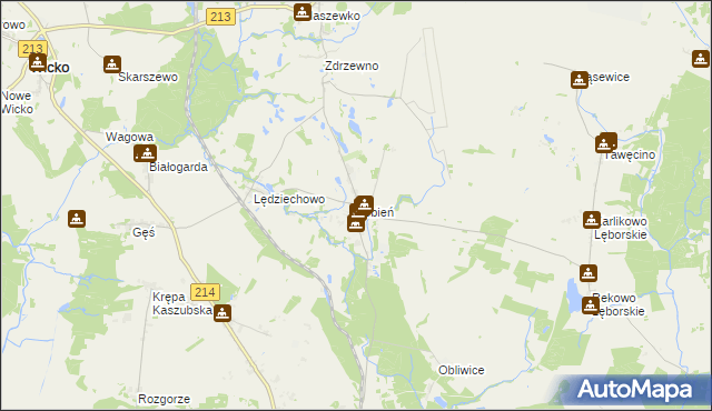 mapa Łebień gmina Nowa Wieś Lęborska, Łebień gmina Nowa Wieś Lęborska na mapie Targeo