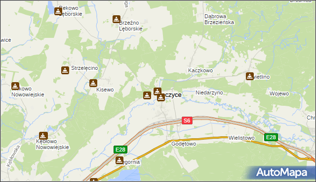 mapa Łęczyce powiat wejherowski, Łęczyce powiat wejherowski na mapie Targeo