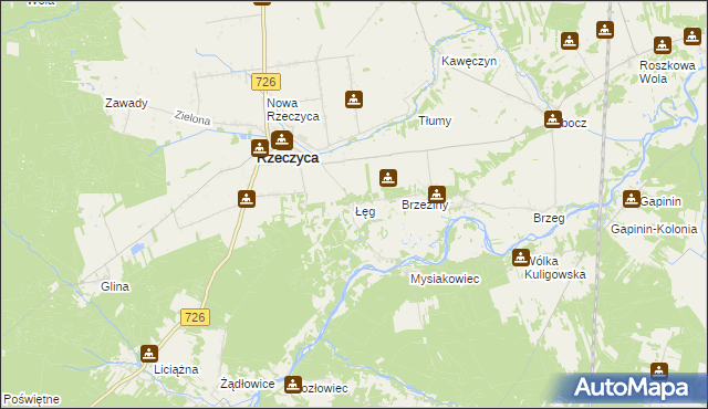 mapa Łęg gmina Rzeczyca, Łęg gmina Rzeczyca na mapie Targeo