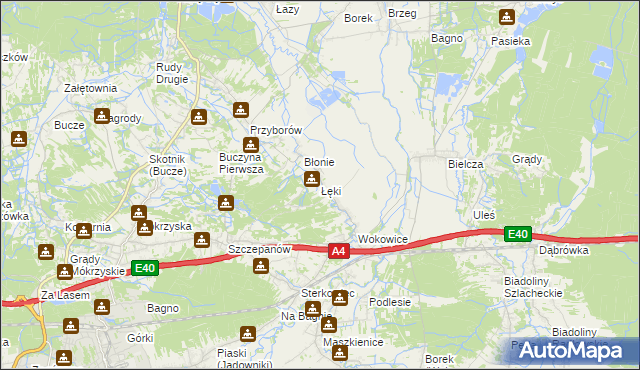 mapa Łęki gmina Borzęcin, Łęki gmina Borzęcin na mapie Targeo