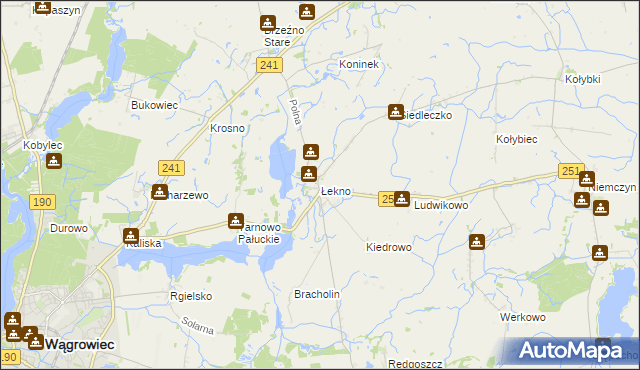 mapa Łekno gmina Wągrowiec, Łekno gmina Wągrowiec na mapie Targeo
