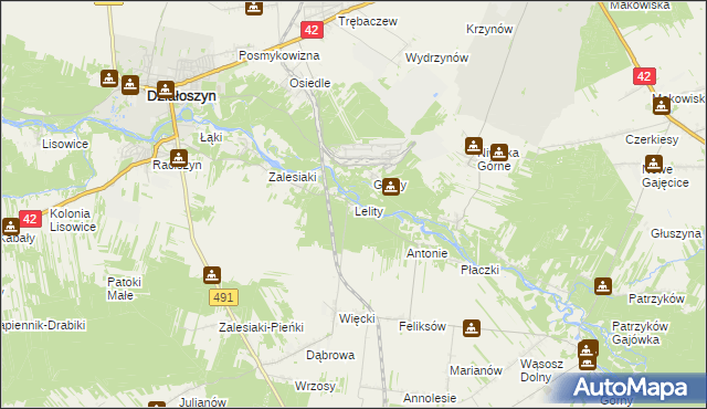 mapa Lelity gmina Popów, Lelity gmina Popów na mapie Targeo