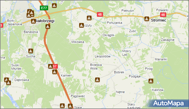 mapa Leopoldów gmina Białobrzegi, Leopoldów gmina Białobrzegi na mapie Targeo