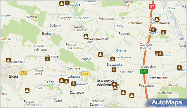 mapa Lesieniec gmina Iwanowice, Lesieniec gmina Iwanowice na mapie Targeo