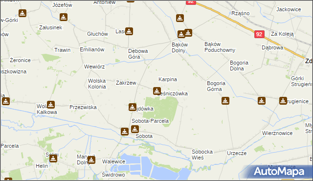 mapa Leśniczówka gmina Bielawy, Leśniczówka gmina Bielawy na mapie Targeo