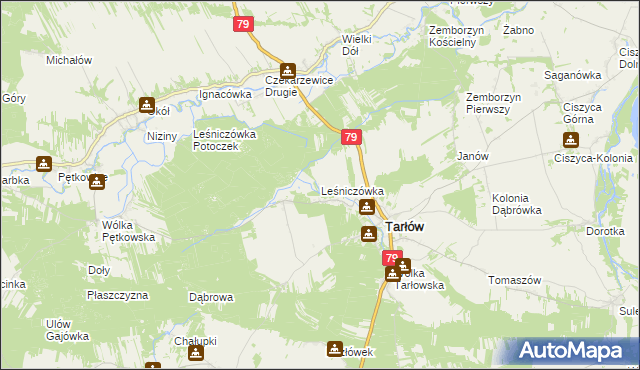 mapa Leśniczówka gmina Tarłów, Leśniczówka gmina Tarłów na mapie Targeo