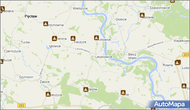 mapa Leszkowice gmina Pęcław, Leszkowice gmina Pęcław na mapie Targeo