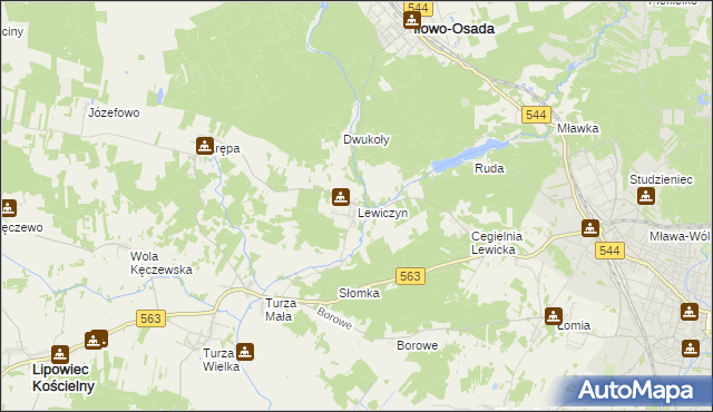 mapa Lewiczyn gmina Lipowiec Kościelny, Lewiczyn gmina Lipowiec Kościelny na mapie Targeo