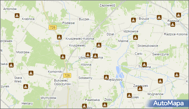 mapa Libiszów gmina Opoczno, Libiszów gmina Opoczno na mapie Targeo