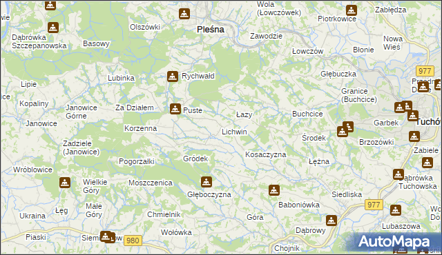 mapa Lichwin gmina Pleśna, Lichwin gmina Pleśna na mapie Targeo