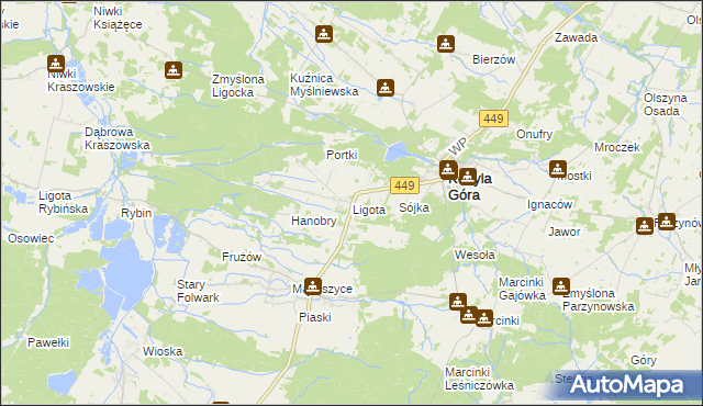 mapa Ligota gmina Kobyla Góra, Ligota gmina Kobyla Góra na mapie Targeo