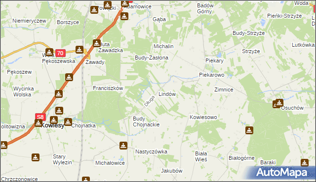 mapa Lindów gmina Mszczonów, Lindów gmina Mszczonów na mapie Targeo