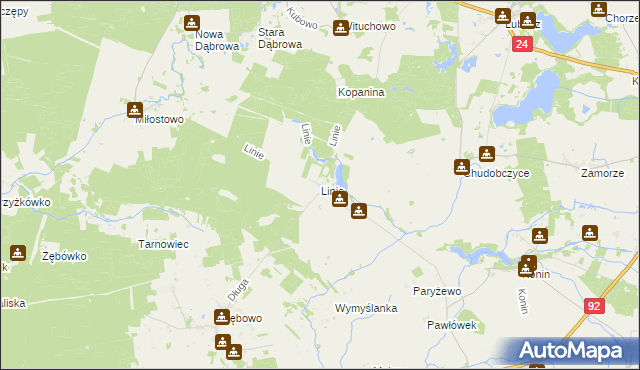 mapa Linie gmina Lwówek, Linie gmina Lwówek na mapie Targeo