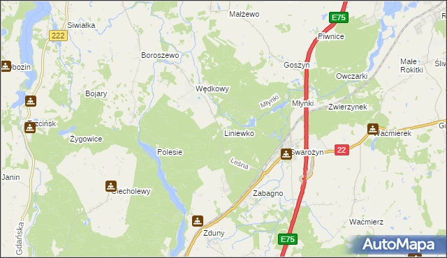 mapa Liniewko, Liniewko na mapie Targeo