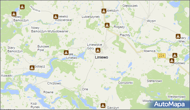 mapa Liniewo, Liniewo na mapie Targeo