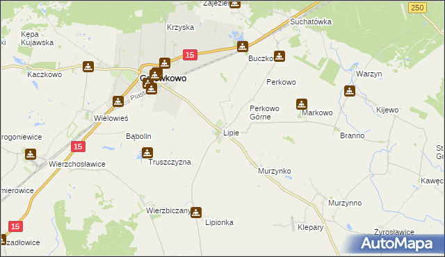 mapa Lipie gmina Gniewkowo, Lipie gmina Gniewkowo na mapie Targeo