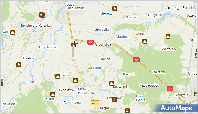 mapa Lipnica gmina Poddębice, Lipnica gmina Poddębice na mapie Targeo