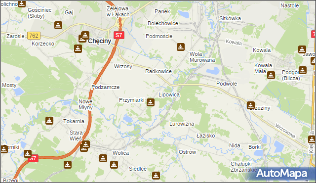 mapa Lipowica gmina Chęciny, Lipowica gmina Chęciny na mapie Targeo