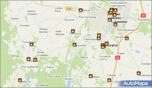 mapa Lipowiec gmina Kurzętnik, Lipowiec gmina Kurzętnik na mapie Targeo