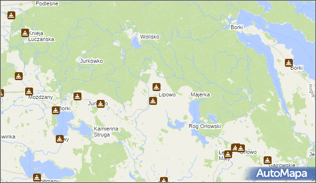 mapa Lipowo gmina Kruklanki, Lipowo gmina Kruklanki na mapie Targeo