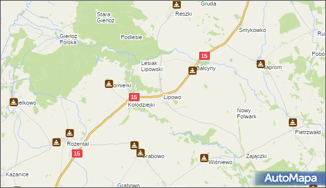 mapa Lipowo gmina Ostróda, Lipowo gmina Ostróda na mapie Targeo