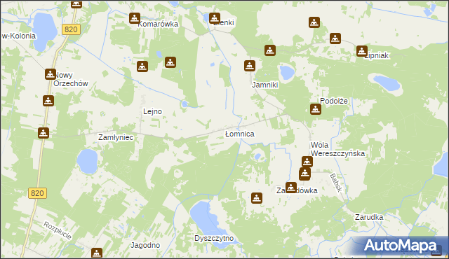 mapa Łomnica gmina Urszulin, Łomnica gmina Urszulin na mapie Targeo