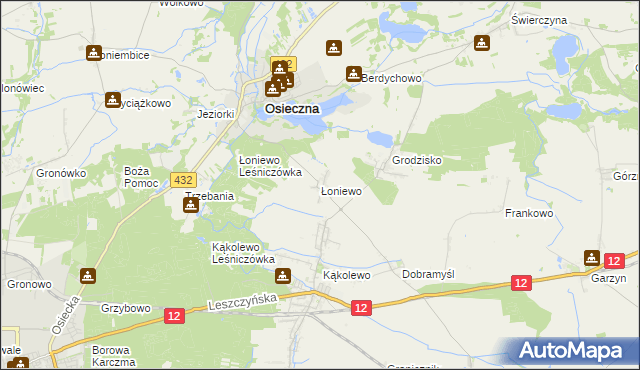 mapa Łoniewo gmina Osieczna, Łoniewo gmina Osieczna na mapie Targeo