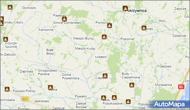 mapa Łosewo gmina Pokrzywnica, Łosewo gmina Pokrzywnica na mapie Targeo