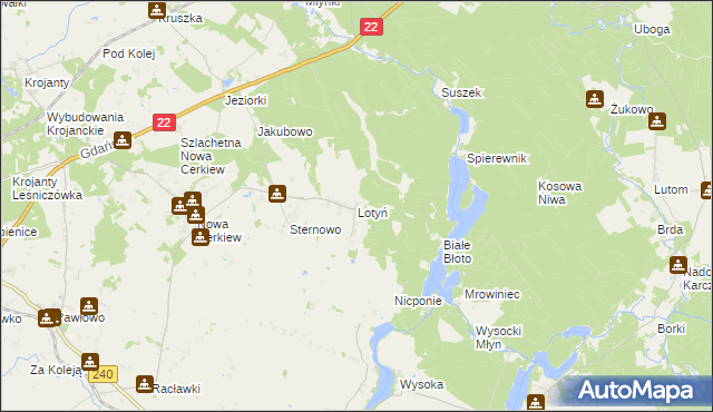 mapa Lotyń gmina Chojnice, Lotyń gmina Chojnice na mapie Targeo
