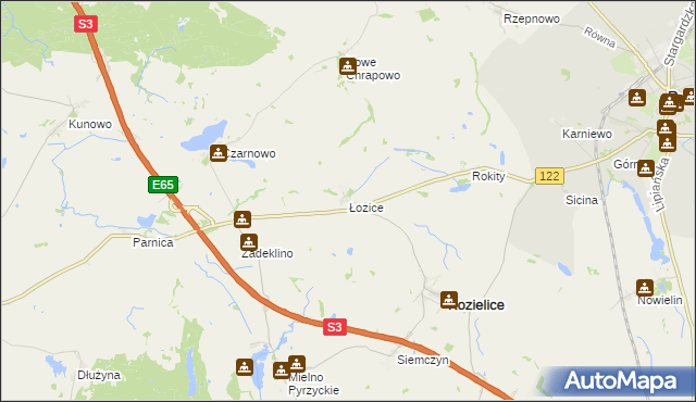 mapa Łozice gmina Kozielice, Łozice gmina Kozielice na mapie Targeo