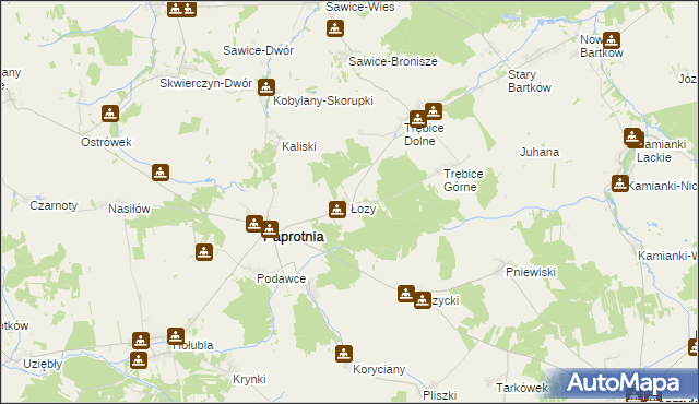 mapa Łozy gmina Paprotnia, Łozy gmina Paprotnia na mapie Targeo