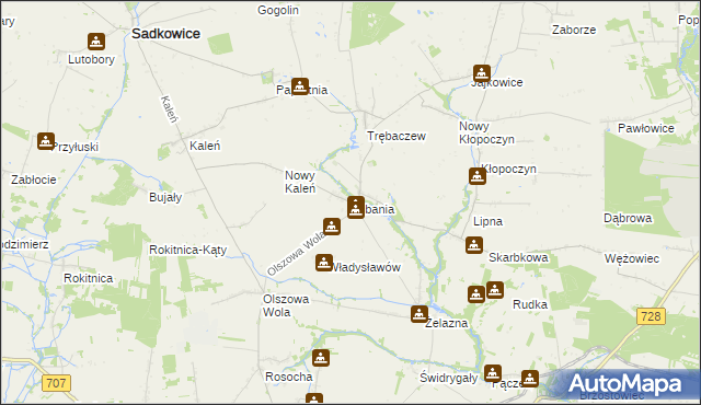 mapa Lubania gmina Sadkowice, Lubania gmina Sadkowice na mapie Targeo