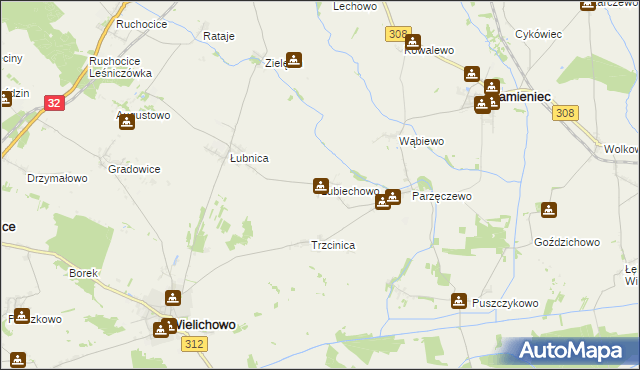 mapa Lubiechowo gmina Kamieniec, Lubiechowo gmina Kamieniec na mapie Targeo