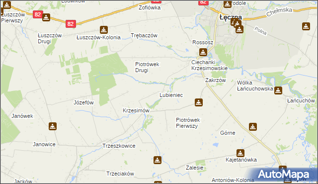 mapa Lubieniec gmina Mełgiew, Lubieniec gmina Mełgiew na mapie Targeo