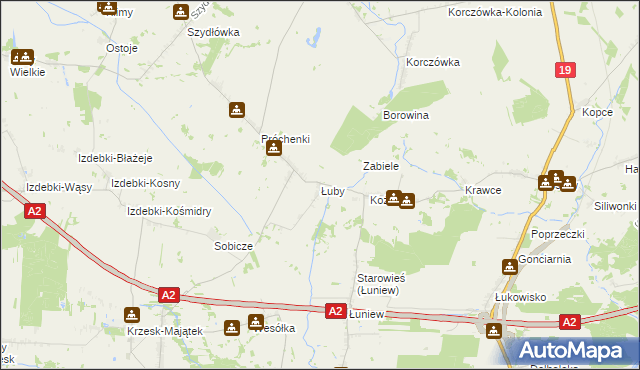 mapa Łuby gmina Międzyrzec Podlaski, Łuby gmina Międzyrzec Podlaski na mapie Targeo