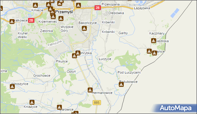 mapa Łuczyce gmina Przemyśl, Łuczyce gmina Przemyśl na mapie Targeo