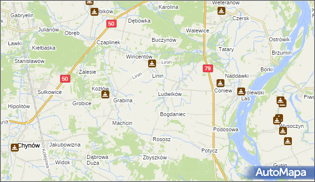 mapa Ludwików gmina Chynów, Ludwików gmina Chynów na mapie Targeo