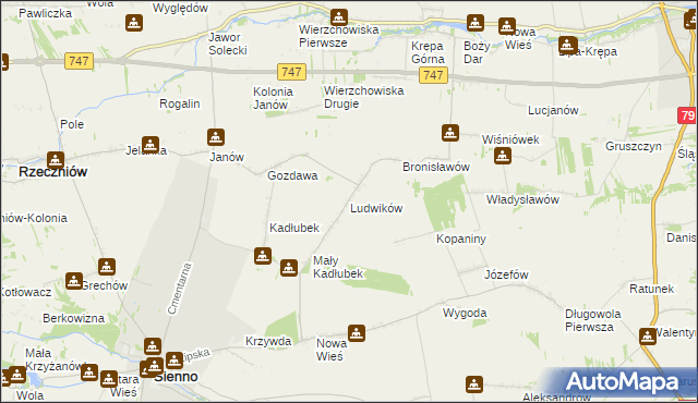 mapa Ludwików gmina Sienno, Ludwików gmina Sienno na mapie Targeo