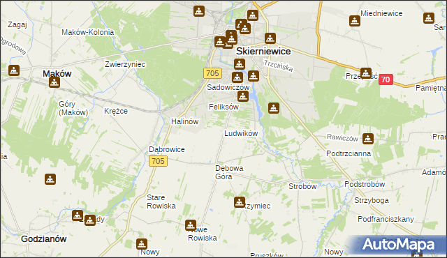 mapa Ludwików gmina Skierniewice, Ludwików gmina Skierniewice na mapie Targeo