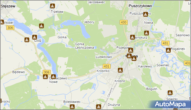 mapa Ludwikowo gmina Mosina, Ludwikowo gmina Mosina na mapie Targeo