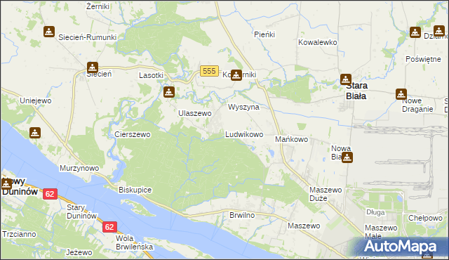 mapa Ludwikowo gmina Stara Biała, Ludwikowo gmina Stara Biała na mapie Targeo
