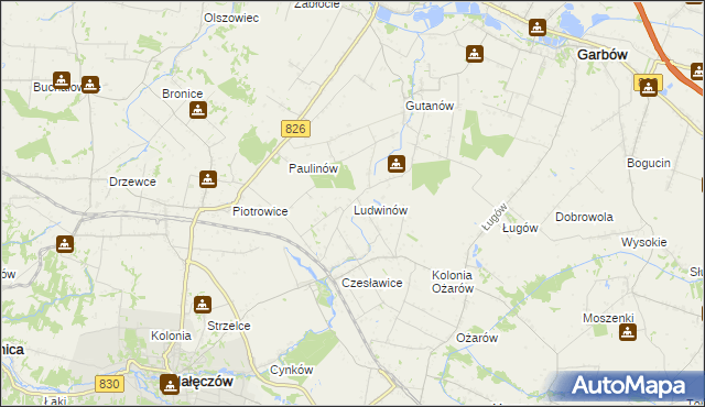mapa Ludwinów gmina Nałęczów, Ludwinów gmina Nałęczów na mapie Targeo
