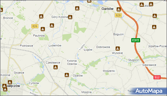 mapa Ługów gmina Jastków, Ługów gmina Jastków na mapie Targeo