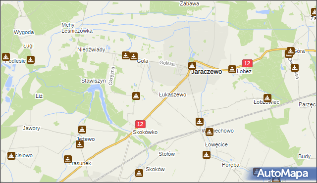 mapa Łukaszewo gmina Jaraczewo, Łukaszewo gmina Jaraczewo na mapie Targeo