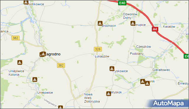 mapa Łukaszów gmina Zagrodno, Łukaszów gmina Zagrodno na mapie Targeo