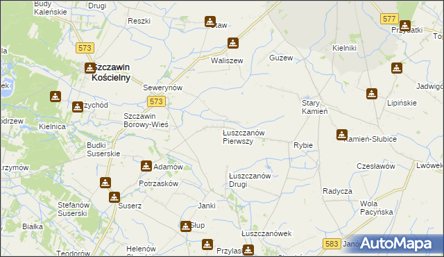 mapa Łuszczanów Pierwszy, Łuszczanów Pierwszy na mapie Targeo