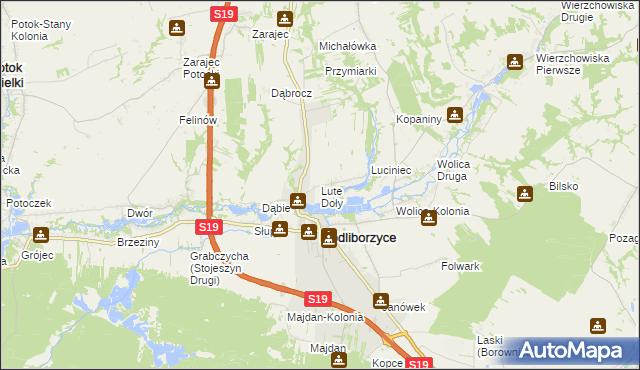 mapa Lute Doły, Lute Doły na mapie Targeo